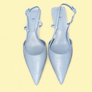 ZARA Light Blue Pointed Slingback Heels